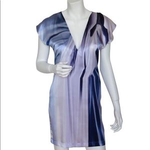 Seasatin silk stretch dress V-neck, size S, print